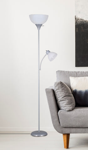 Image of 72'' Combo Floor Lamp with Adjustable Reading Lamp, Silver