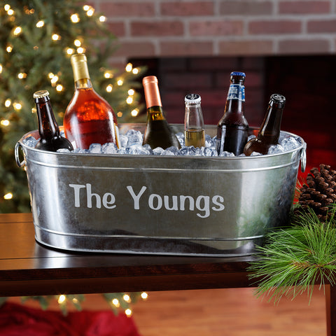 Image of Personalized Galvanized Family Name Beverage Tub or Tub with Stand