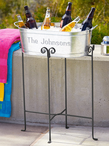 Image of Personalized Galvanized Family Name Beverage Tub or Tub with Stand