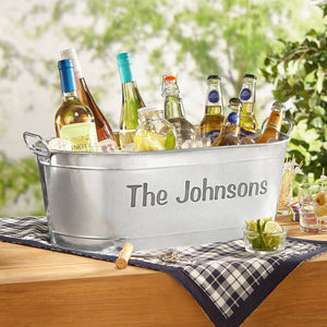 Personalized Galvanized Family Name Beverage Tub or Tub with Stand