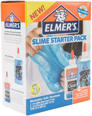 Glue Slime Starter Kit, Clear School Glue & Blue Glitter Glue, 4 Count